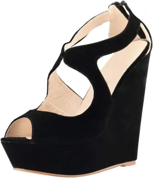 Gracemee Women Fashion Sandals Wedge High Heels Ankle Strap Party Heels Platform Peep Toe Summer Shoes RongbuBlack Size 35