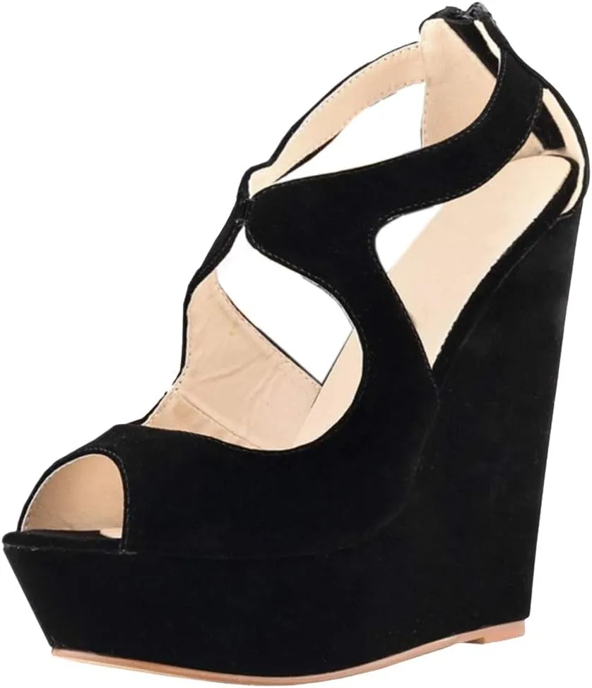 Gracemee Women Fashion Sandals Wedge High Heels Ankle Strap Party Heels Platform Peep Toe Summer Shoes RongbuBlack Size 35