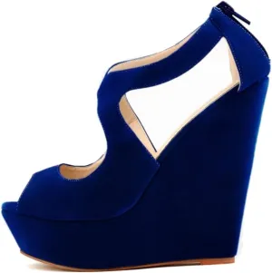 Gracemee Women Fashion Sandals Wedge High Heels Ankle Strap Party Heels Platform Peep Toe Summer Shoes RongbuBlue Size 35