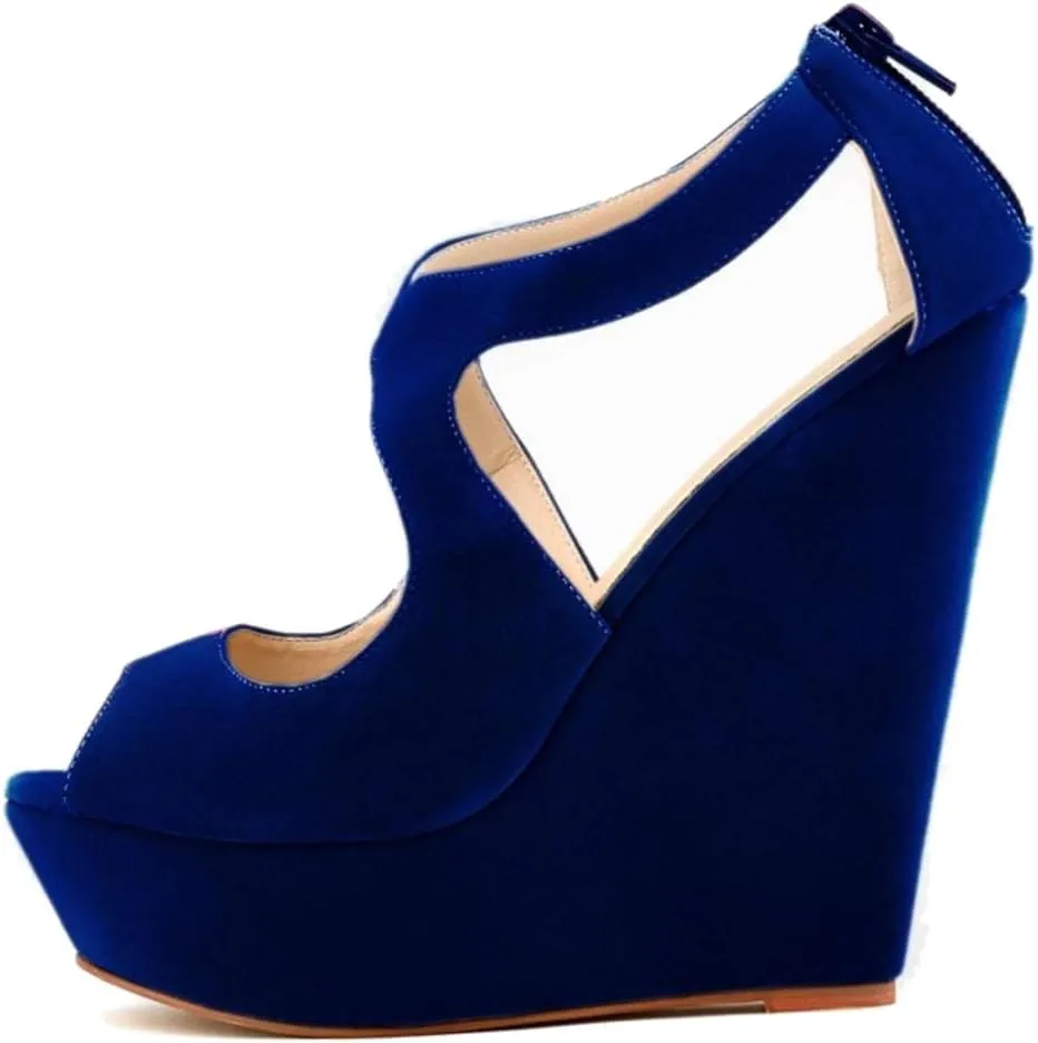 Gracemee Women Fashion Sandals Wedge High Heels Ankle Strap Party Heels Platform Peep Toe Summer Shoes RongbuBlue Size 35
