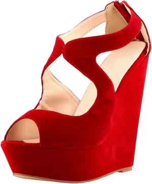 Gracemee Women Fashion Sandals Wedge High Heels Ankle Strap Party Heels Platform Peep Toe Summer Shoes RongbuRed Size 35