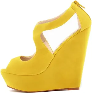 Gracemee Women Fashion Sandals Wedge High Heels Ankle Strap Party Heels Platform Peep Toe Summer Shoes RongbuYellow Size 35