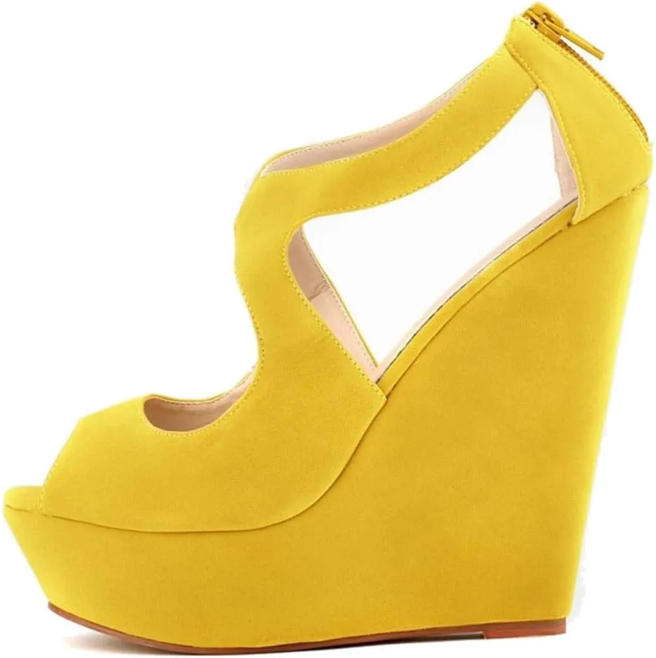 Gracemee Women Fashion Sandals Wedge High Heels Ankle Strap Party Heels Platform Peep Toe Summer Shoes RongbuYellow Size 35