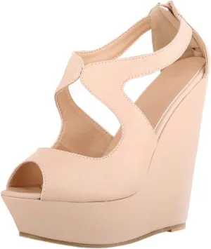 Gracemee Women Fashion Sandals Wedge High Heels Ankle Strap Party Heels Platform Peep Toe Summer Shoes YaguangApricot Size 35