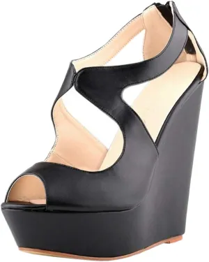 Gracemee Women Fashion Sandals Wedge High Heels Ankle Strap Party Heels Platform Peep Toe Summer Shoes YaguangBlack Size 35