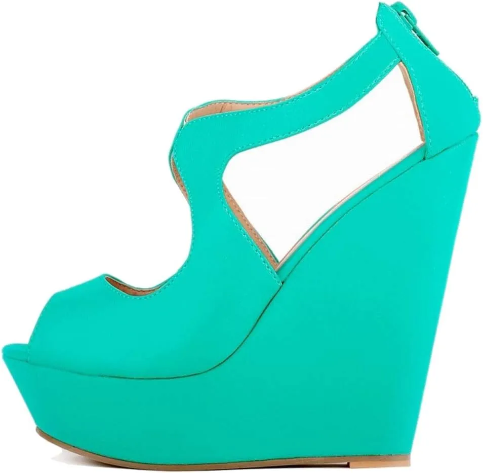 Gracemee Women Fashion Sandals Wedge High Heels Ankle Strap Party Heels Platform Peep Toe Summer Shoes YaguangBlue Size 35
