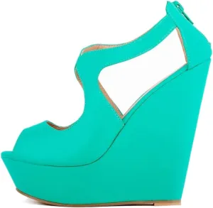 Gracemee Women Fashion Sandals Wedge High Heels Ankle Strap Party Heels Platform Peep Toe Summer Shoes YaguangBlue Size 35