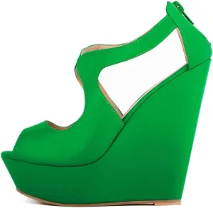 Gracemee Women Fashion Sandals Wedge High Heels Ankle Strap Party Heels Platform Peep Toe Summer Shoes YaguangGreen Size 35