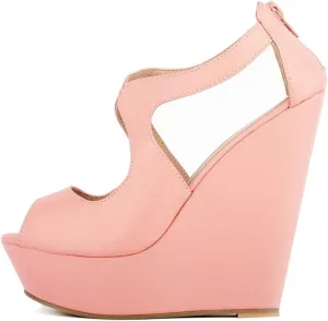 Gracemee Women Fashion Sandals Wedge High Heels Ankle Strap Party Heels Platform Peep Toe Summer Shoes YaguangPink Size 35