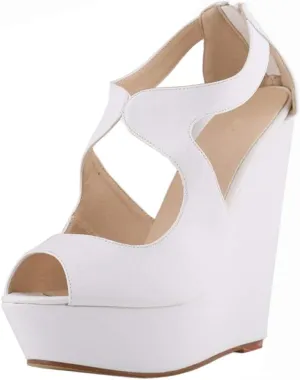 Gracemee Women Fashion Sandals Wedge High Heels Ankle Strap Party Heels Platform Peep Toe Summer Shoes YaguangWhite Size 35