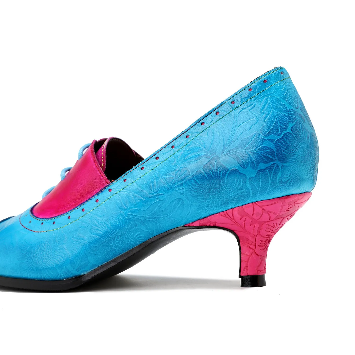 Hand-embossed Leather Low Heels