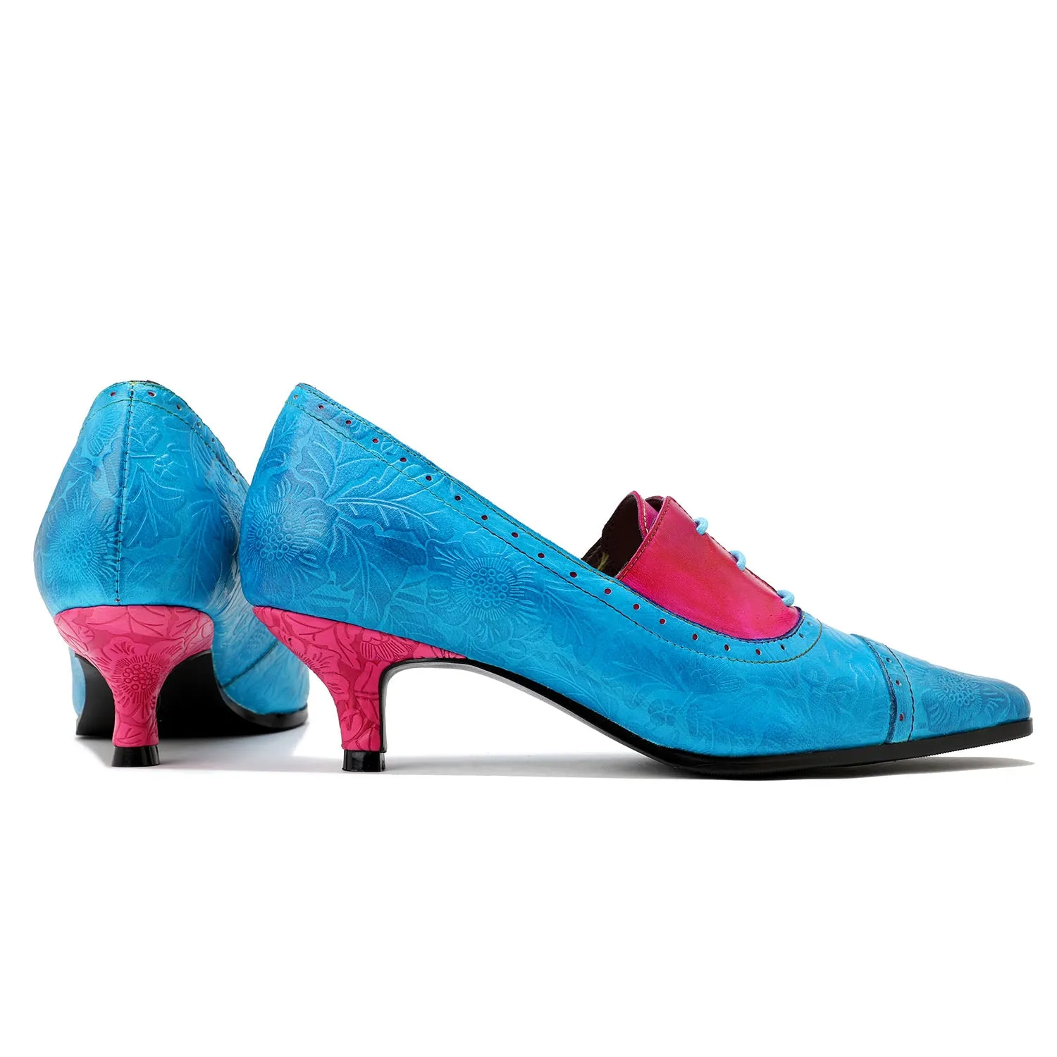 Hand-embossed Leather Low Heels