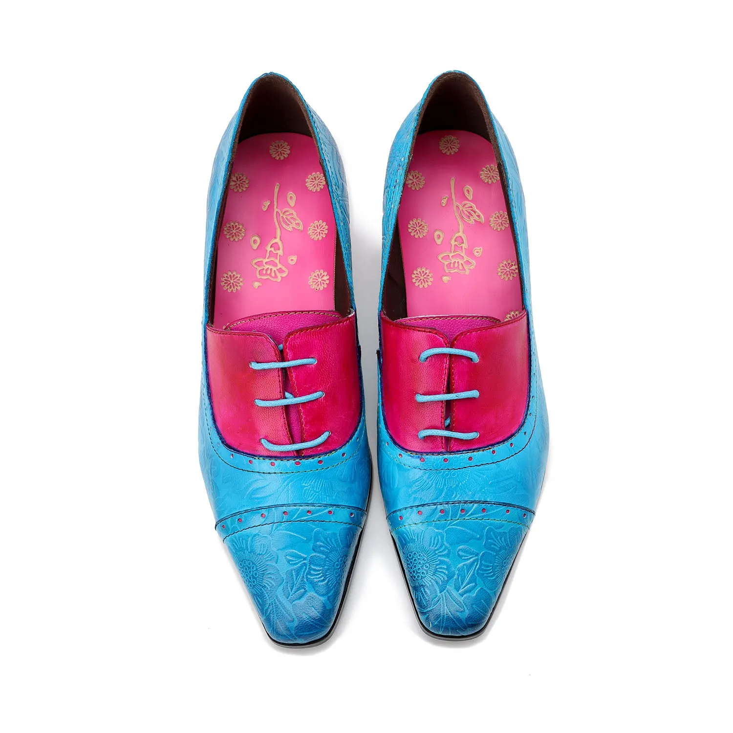 Hand-embossed Leather Low Heels