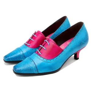 Hand-embossed Leather Low Heels