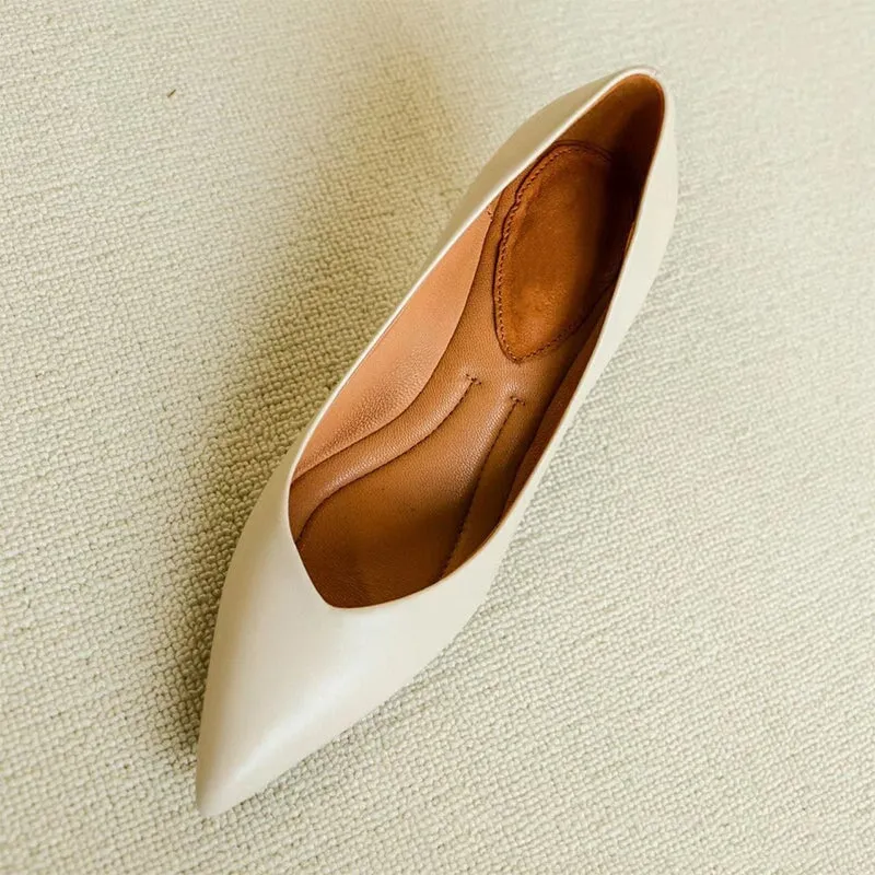 Handmade Leather Point Toe Pumps 6cm Kitty Heel In Brown/White/Black Fashion Style