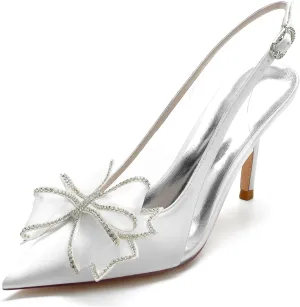 Hanfike Wedding Shoes Women Heels Slingback Almond Toe Formal Party Heels with Bows JY015