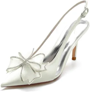 Hanfike Wedding Shoes Women Heels Slingback Almond Toe Formal Party Heels with Bows JY015
