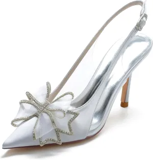 Hanfike Wedding Shoes Women Heels Slingback Almond Toe Formal Party Heels with Bows JY015