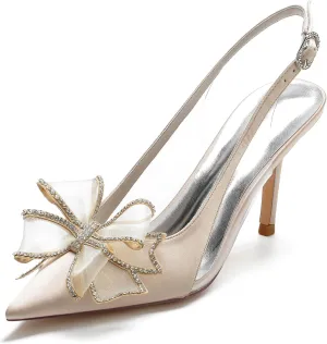 Hanfike Wedding Shoes Women Heels Slingback Almond Toe Formal Party Heels with Bows JY015