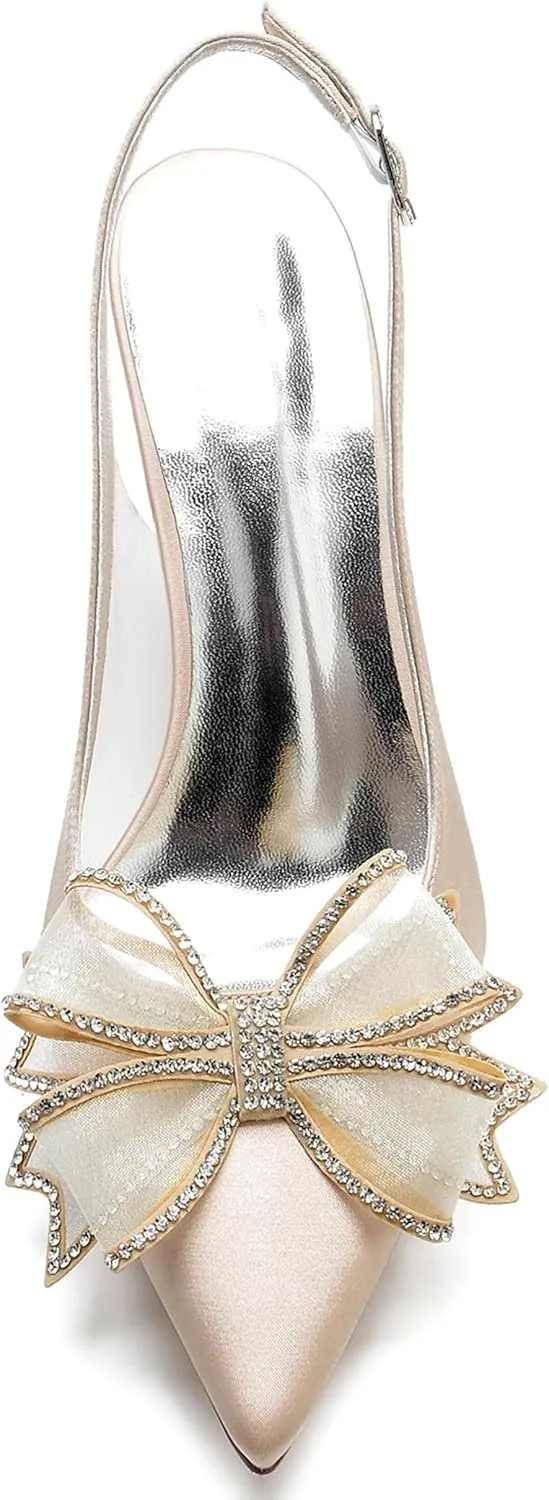 Hanfike Wedding Shoes Women Heels Slingback Almond Toe Formal Party Heels with Bows JY015