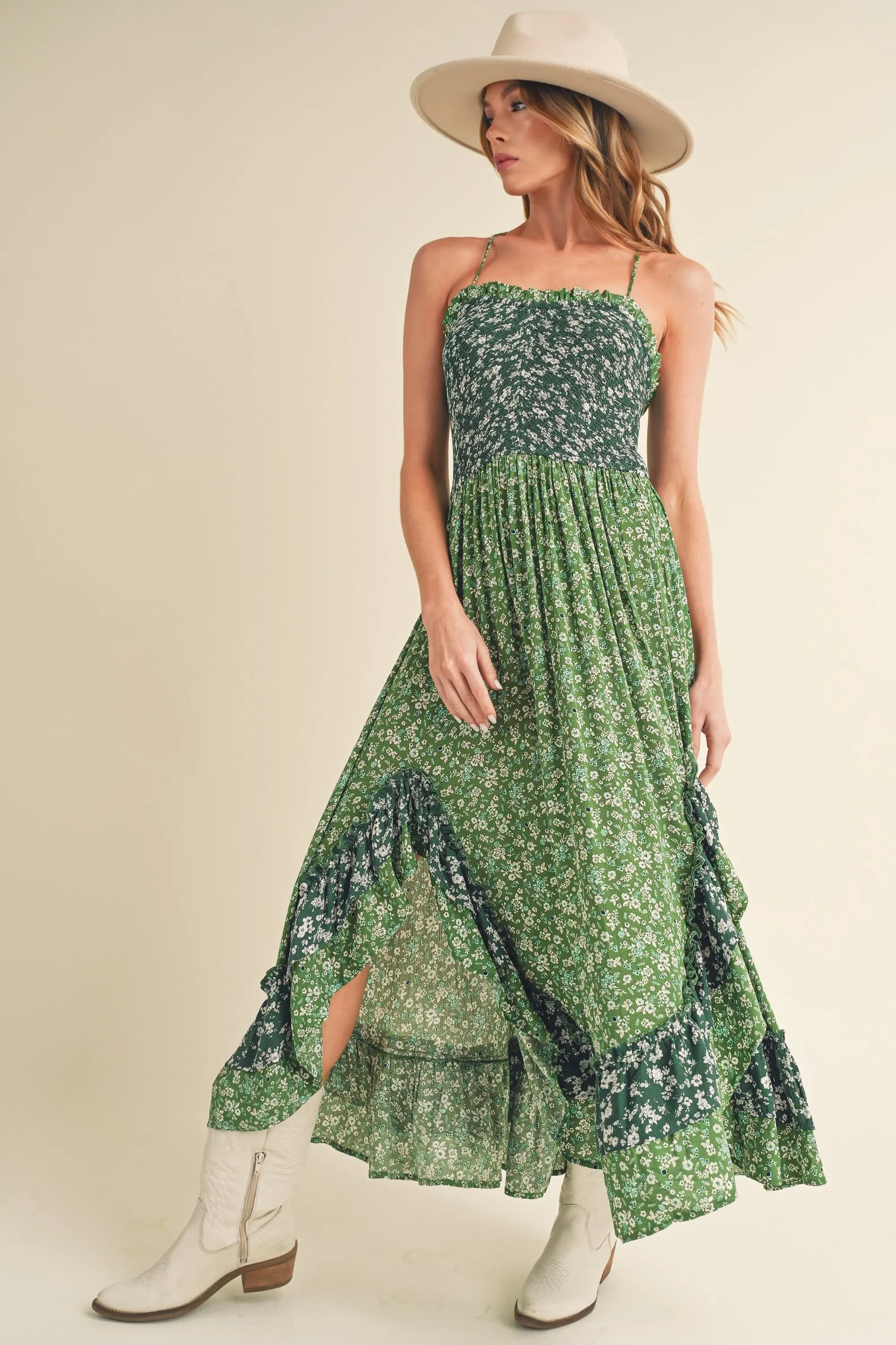 Hazel Blues® |  Aemi   Co Ditsy Floral Ruffled Hem Maxi Cami Dress
