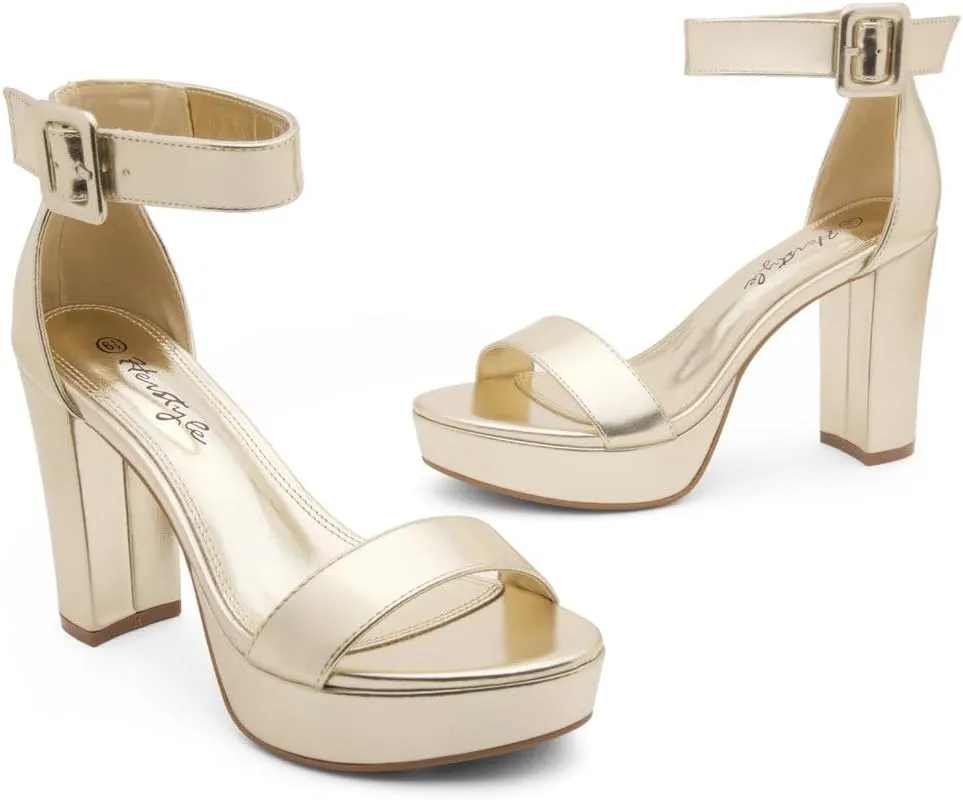 Herstyle Platform Heels for Women  4 Inch Chunky Block Heeled Sandals | Open Toe Dressy Strappy High Heels with Ankle Strap for Wedding, Prom, Graduation & 2025 Events