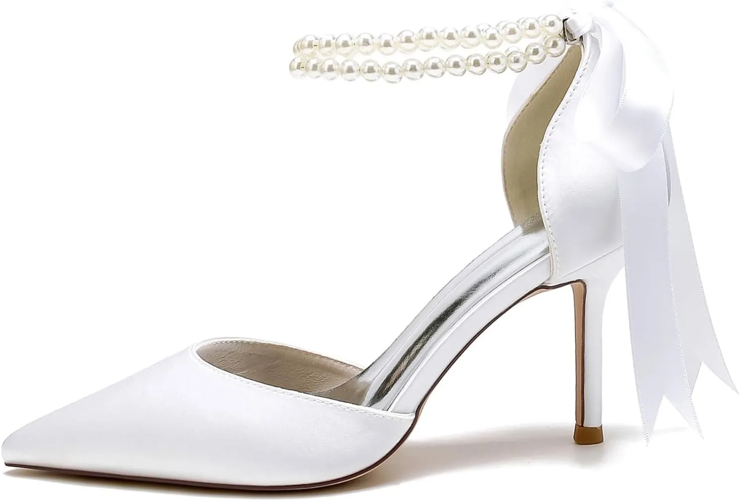 High Heel Wedding Shoes Bride Pointy Toe Pearl Bridal Heels Formal Pumps for Women Evening Stiletto 8.5Cm