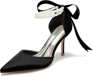 High Heel Wedding Shoes Bride Pointy Toe Pearl Bridal Heels Formal Pumps for Women Evening Stiletto 8.5Cm