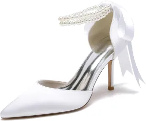 High Heel Wedding Shoes Bride Pointy Toe Pearl Bridal Heels Formal Pumps for Women Evening Stiletto 8.5Cm