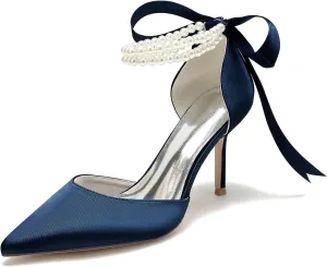 High Heel Wedding Shoes Bride Pointy Toe Pearl Bridal Heels Formal Pumps for Women Evening Stiletto 8.5Cm