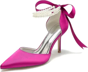 High Heel Wedding Shoes Bride Pointy Toe Pearl Bridal Heels Formal Pumps for Women Evening Stiletto 8.5Cm
