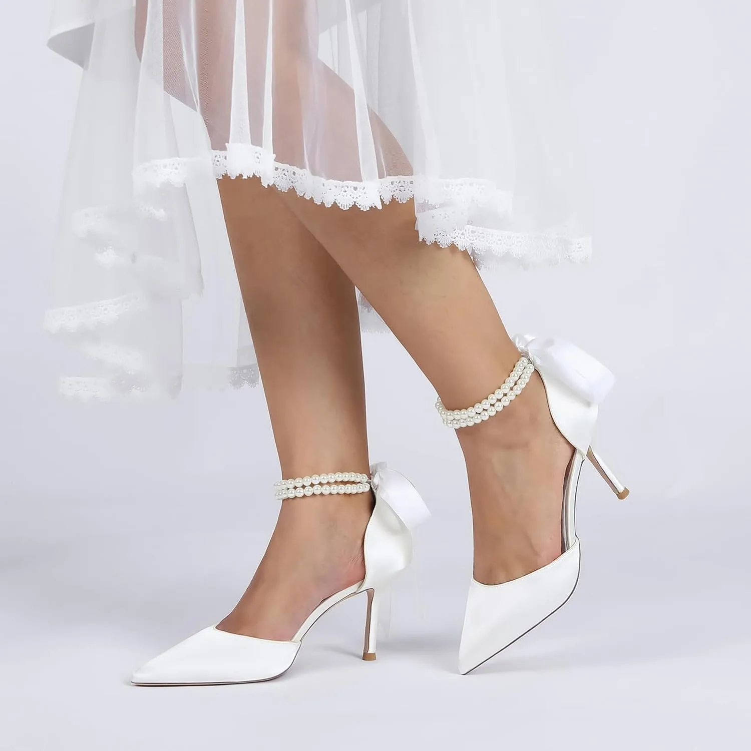 High Heel Wedding Shoes Bride Pointy Toe Pearl Bridal Heels Formal Pumps for Women Evening Stiletto 8.5Cm