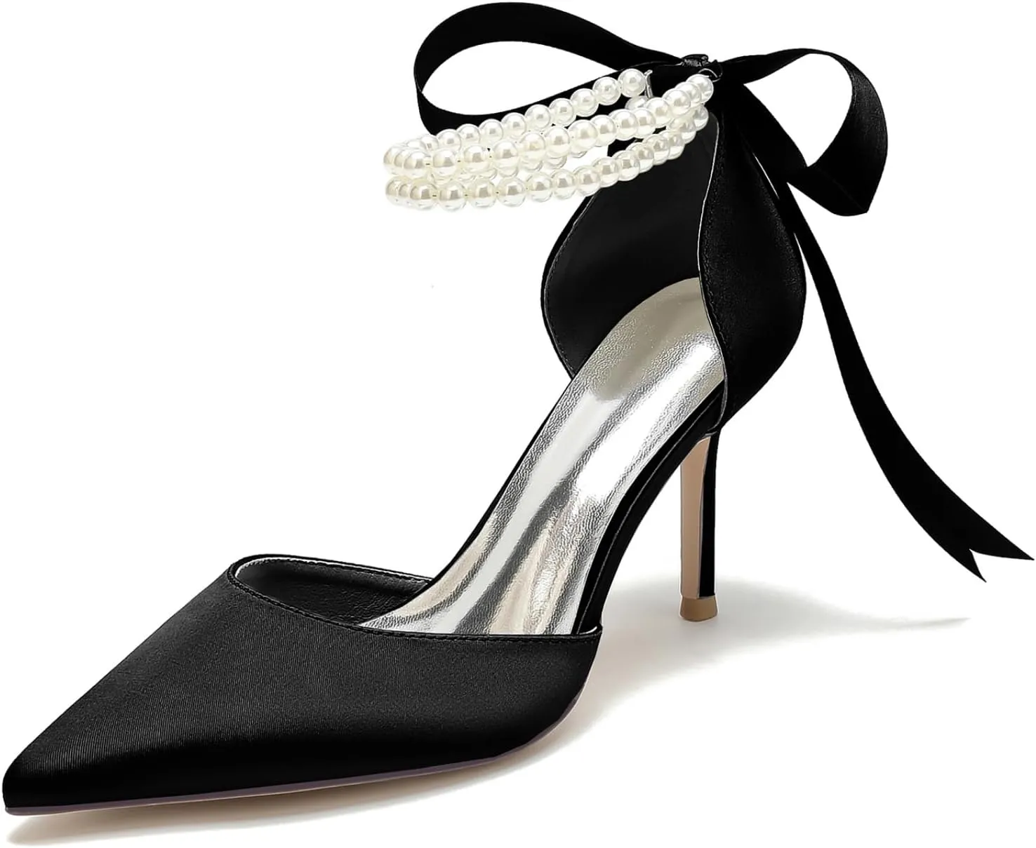 High Heel Wedding Shoes Bride Pointy Toe Pearl Bridal Heels Formal Pumps for Women Evening Stiletto 8.5Cm