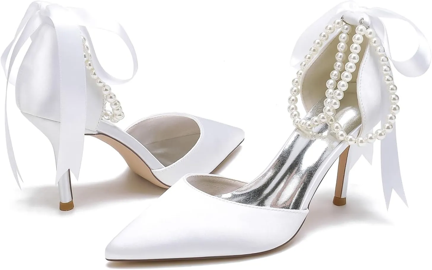 High Heel Wedding Shoes Bride Pointy Toe Pearl Bridal Heels Formal Pumps for Women Evening Stiletto 8.5Cm