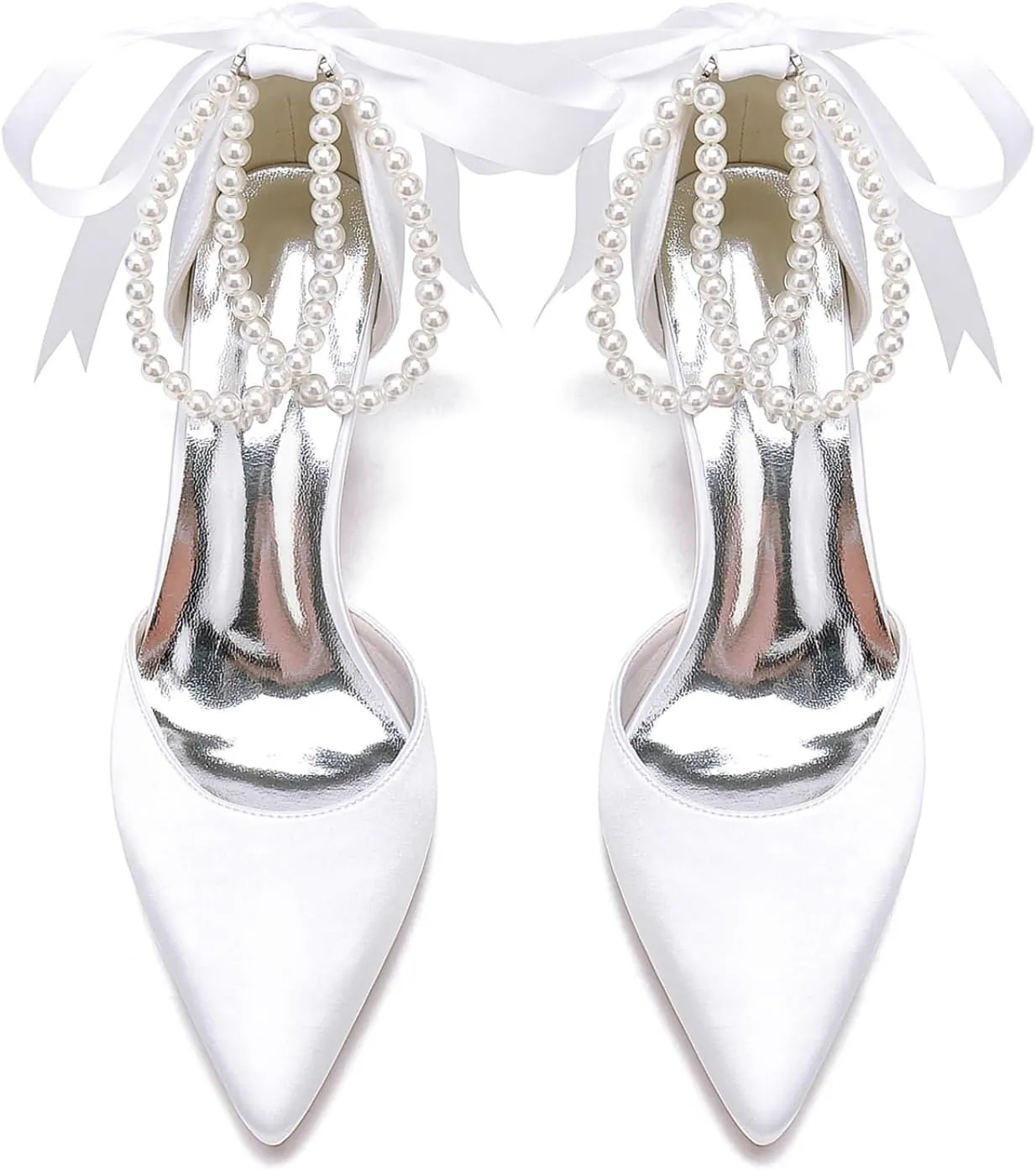 High Heel Wedding Shoes Bride Pointy Toe Pearl Bridal Heels Formal Pumps for Women Evening Stiletto 8.5Cm