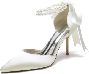 High Heel Wedding Shoes Bride Pointy Toe Pearl Bridal Heels Formal Pumps for Women Evening Stiletto 8.5Cm