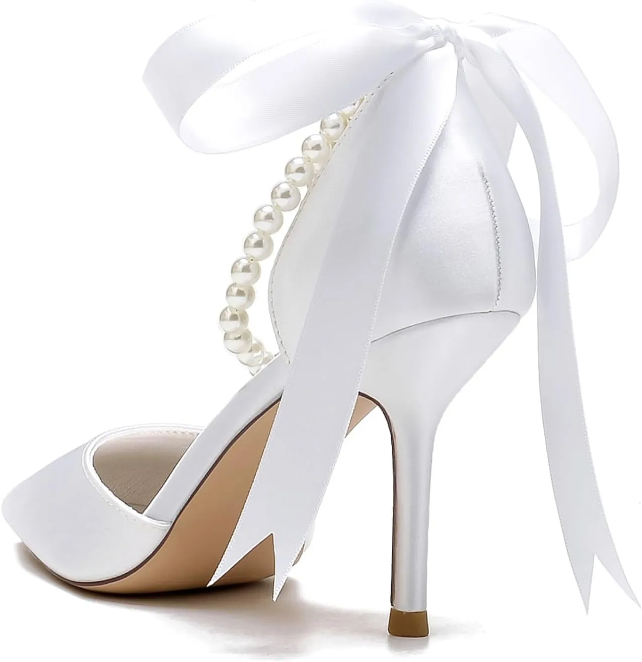 High Heel Wedding Shoes Bride Pointy Toe Pearl Bridal Heels Formal Pumps for Women Evening Stiletto 8.5Cm