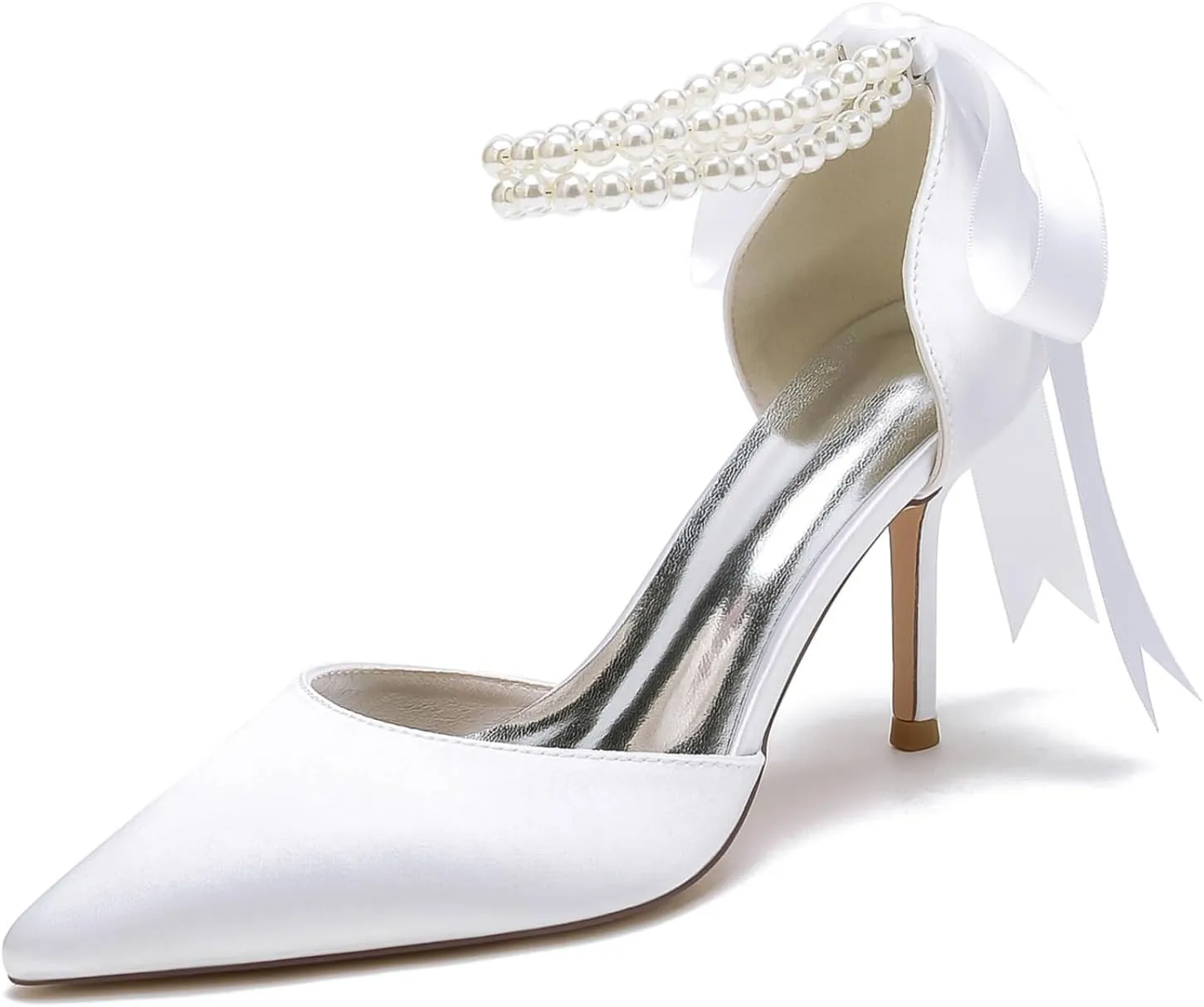 High Heel Wedding Shoes Bride Pointy Toe Pearl Bridal Heels Formal Pumps for Women Evening Stiletto 8.5Cm