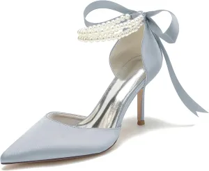High Heel Wedding Shoes Bride Pointy Toe Pearl Bridal Heels Formal Pumps for Women Evening Stiletto 8.5Cm