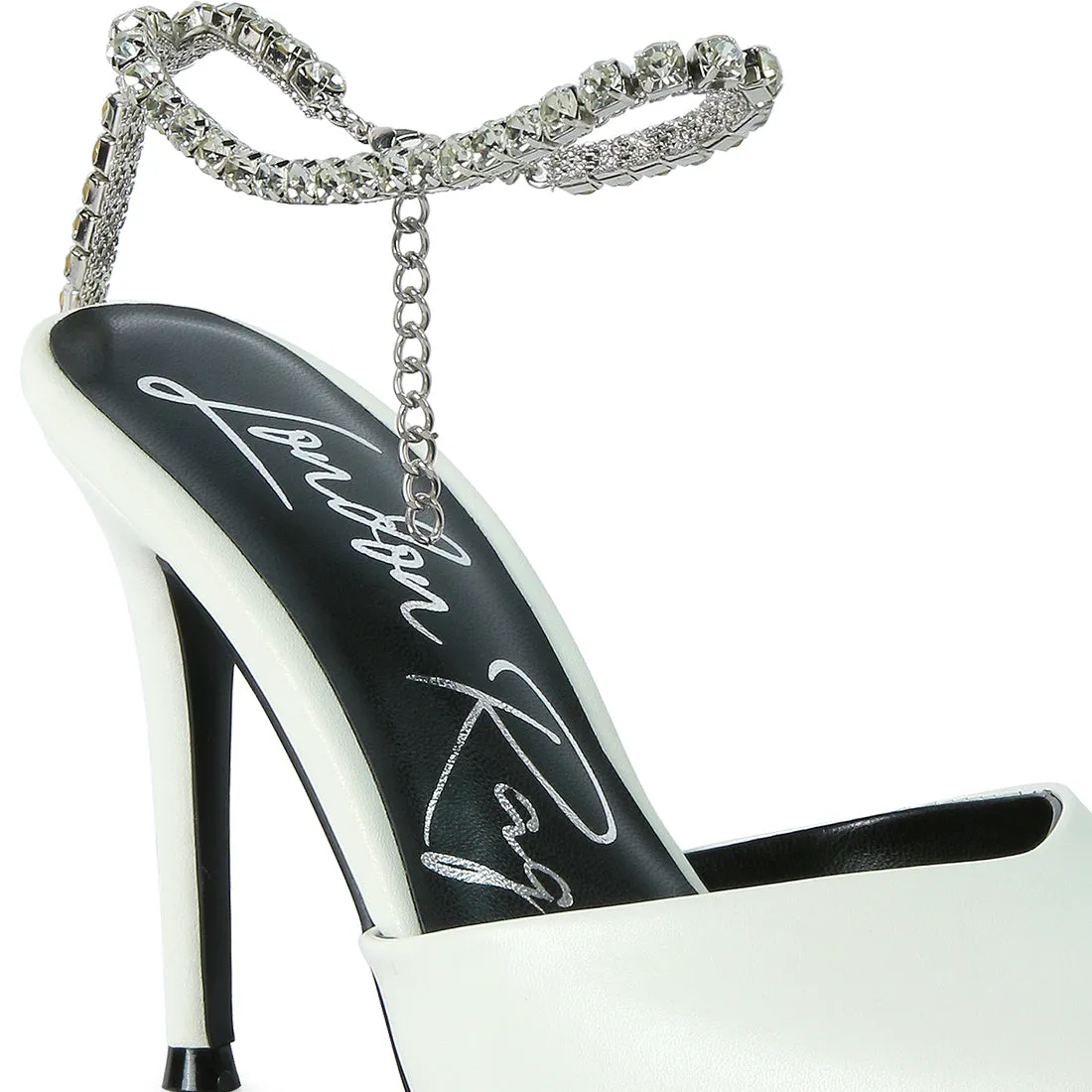 High Heeled Rhinestone Mule Sandals