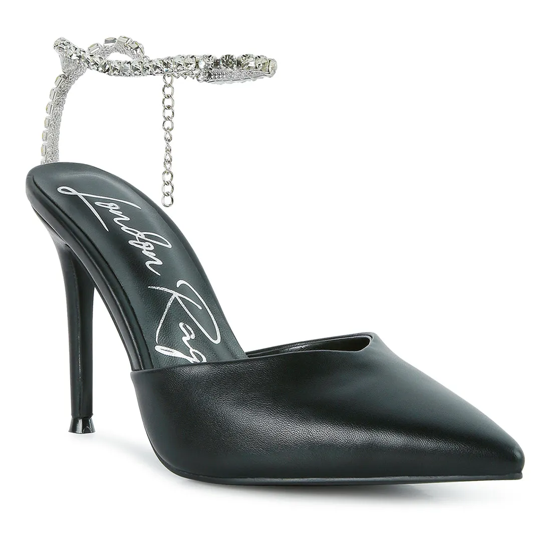 High Heeled Rhinestone Mule Sandals