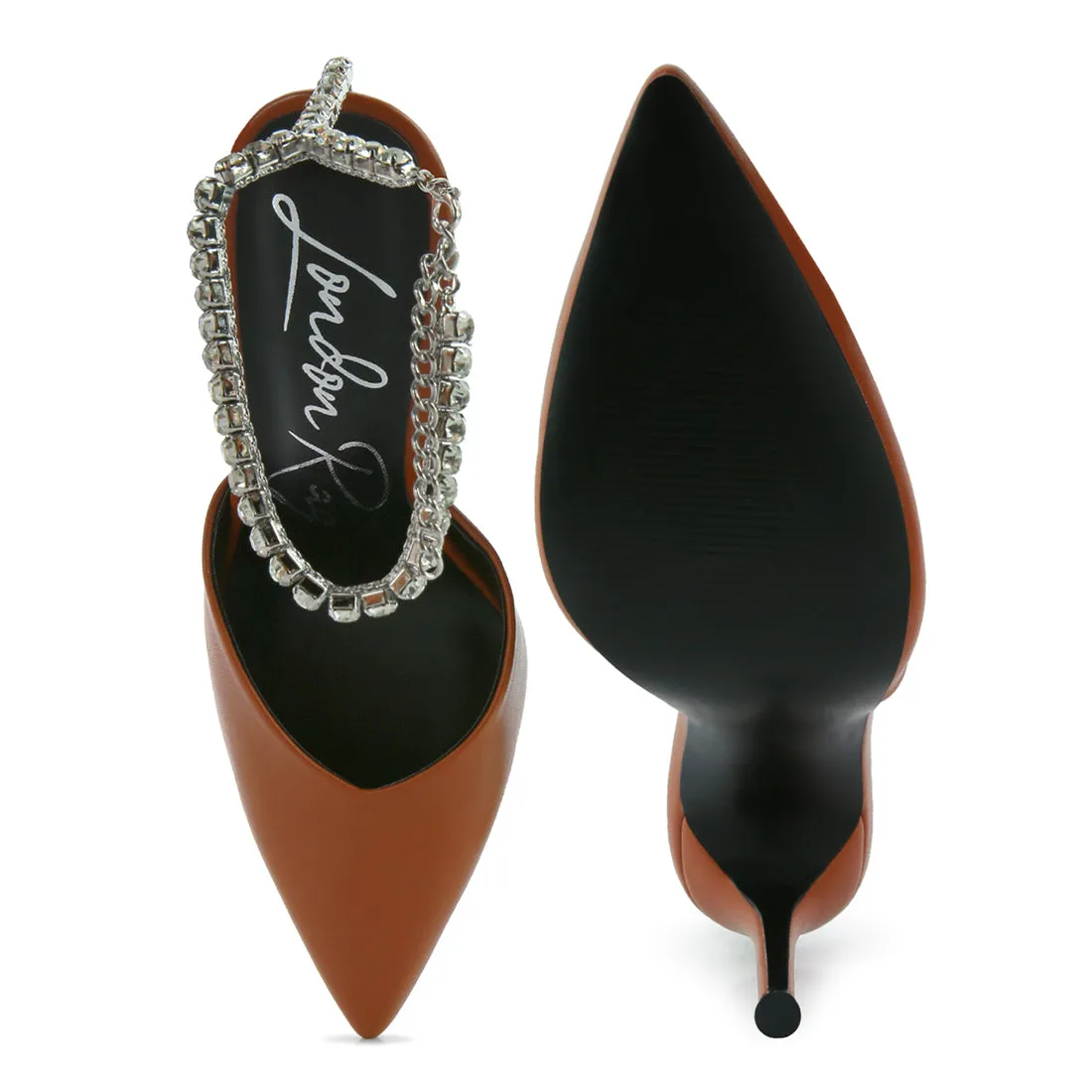 High Heeled Rhinestone Mule Sandals