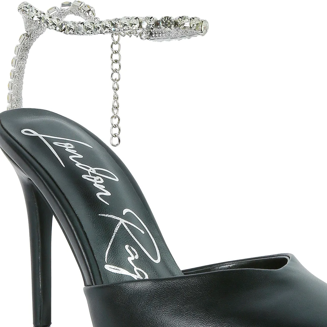 High Heeled Rhinestone Mule Sandals