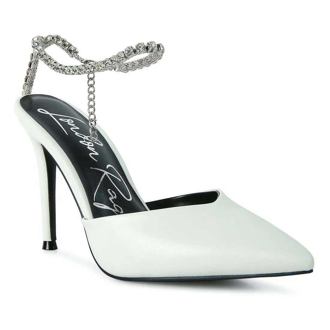 High Heeled Rhinestone Mule Sandals