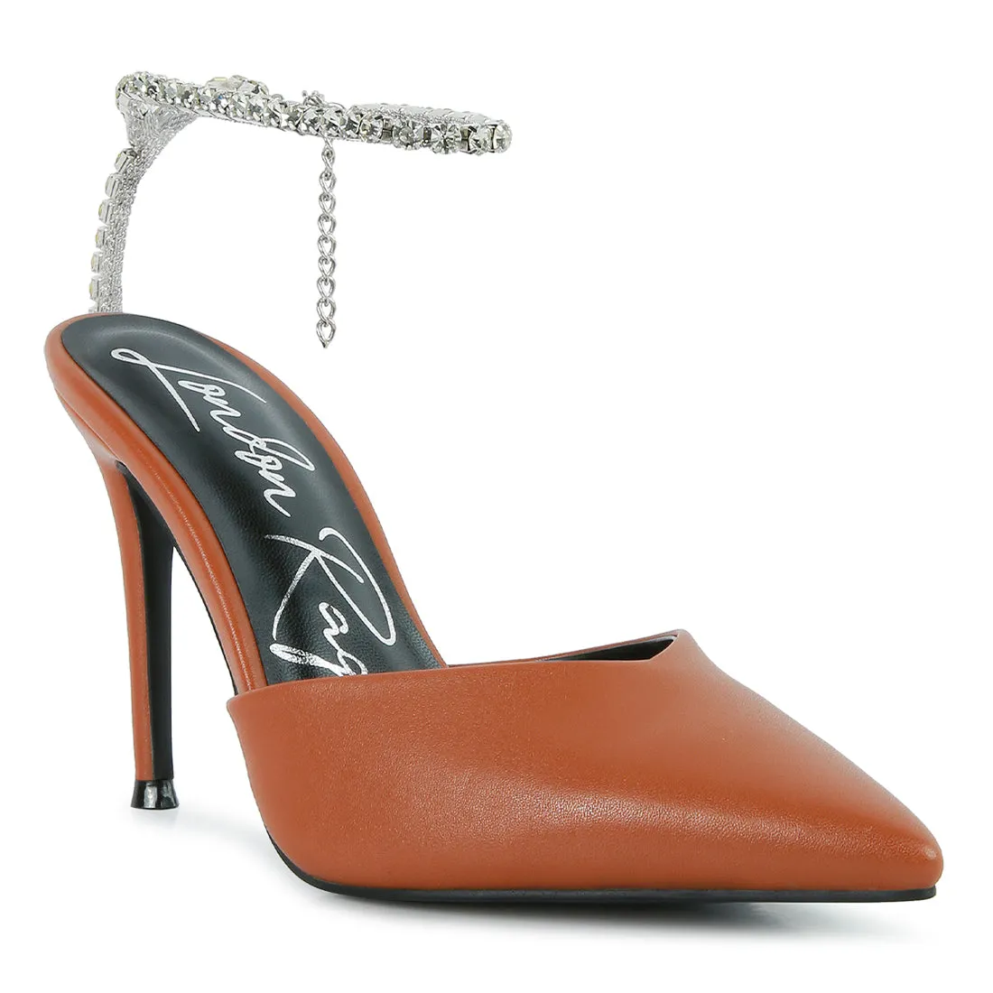 High Heeled Rhinestone Mule Sandals