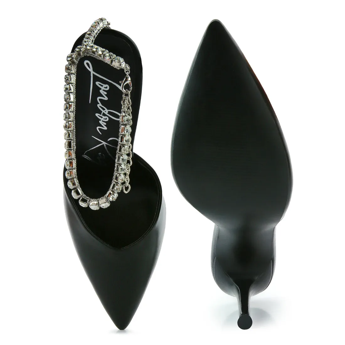 High Heeled Rhinestone Mule Sandals