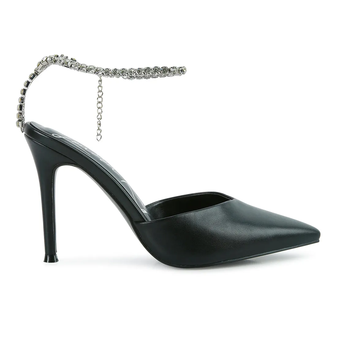 High Heeled Rhinestone Mule Sandals