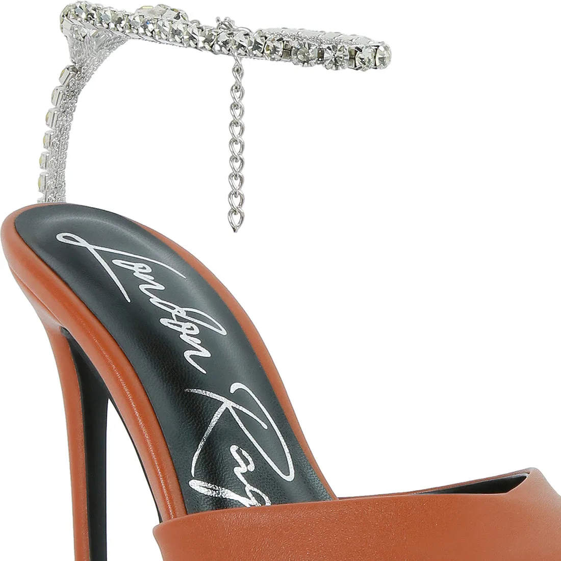 High Heeled Rhinestone Mule Sandals