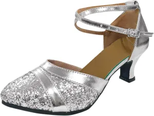 High Heels for Women 2025 T-Strap Dance Sandals Glitter Ballroom Shoes with Ankle Strap Wedding Party Pumps