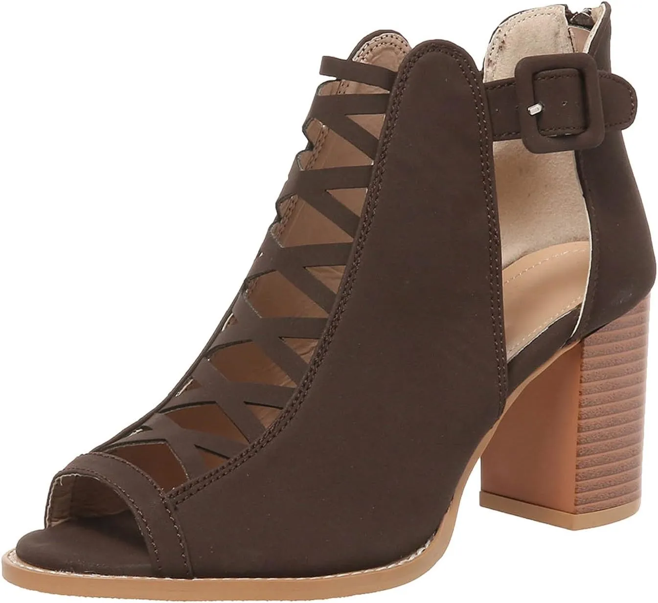 High Heels Pumps Women's Open Toe Booties with Block Heel and Side Comfortable and Stylish Cut Out Design Chunky Heel